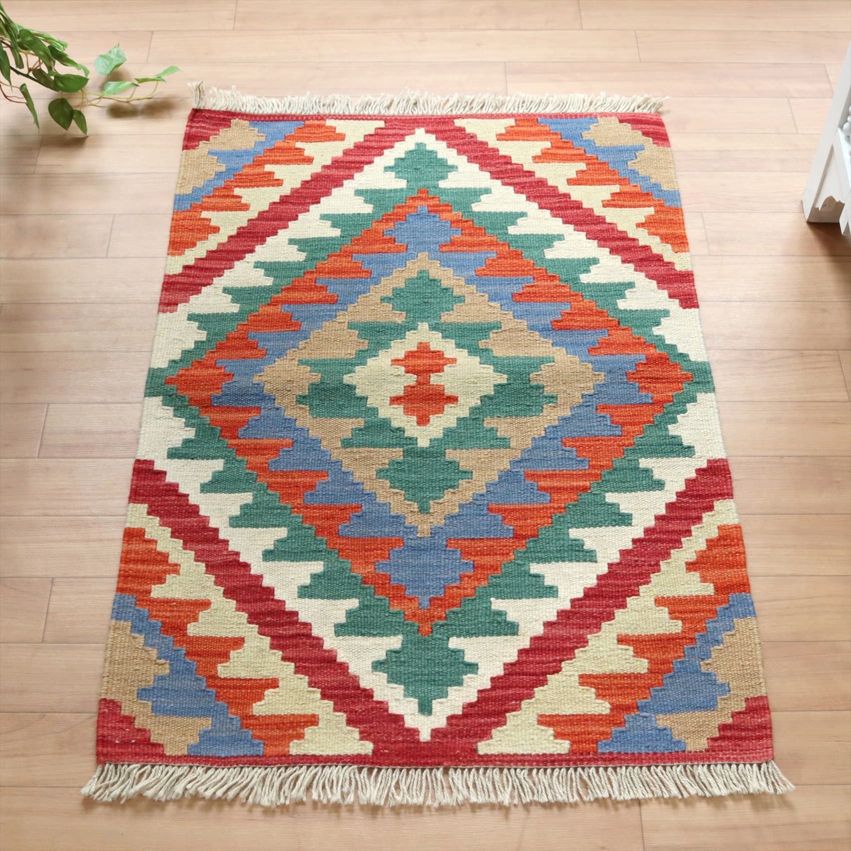 イラン手織りキリム カシュカイキリム 90×63cm カラフルな幾何学モチーフ