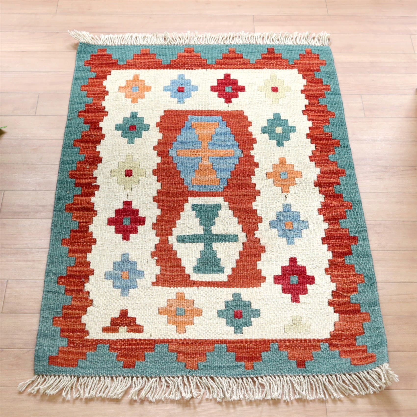 イラン手織りキリム カシュカイキリム 89×61cm カラフルな幾何学モチーフ