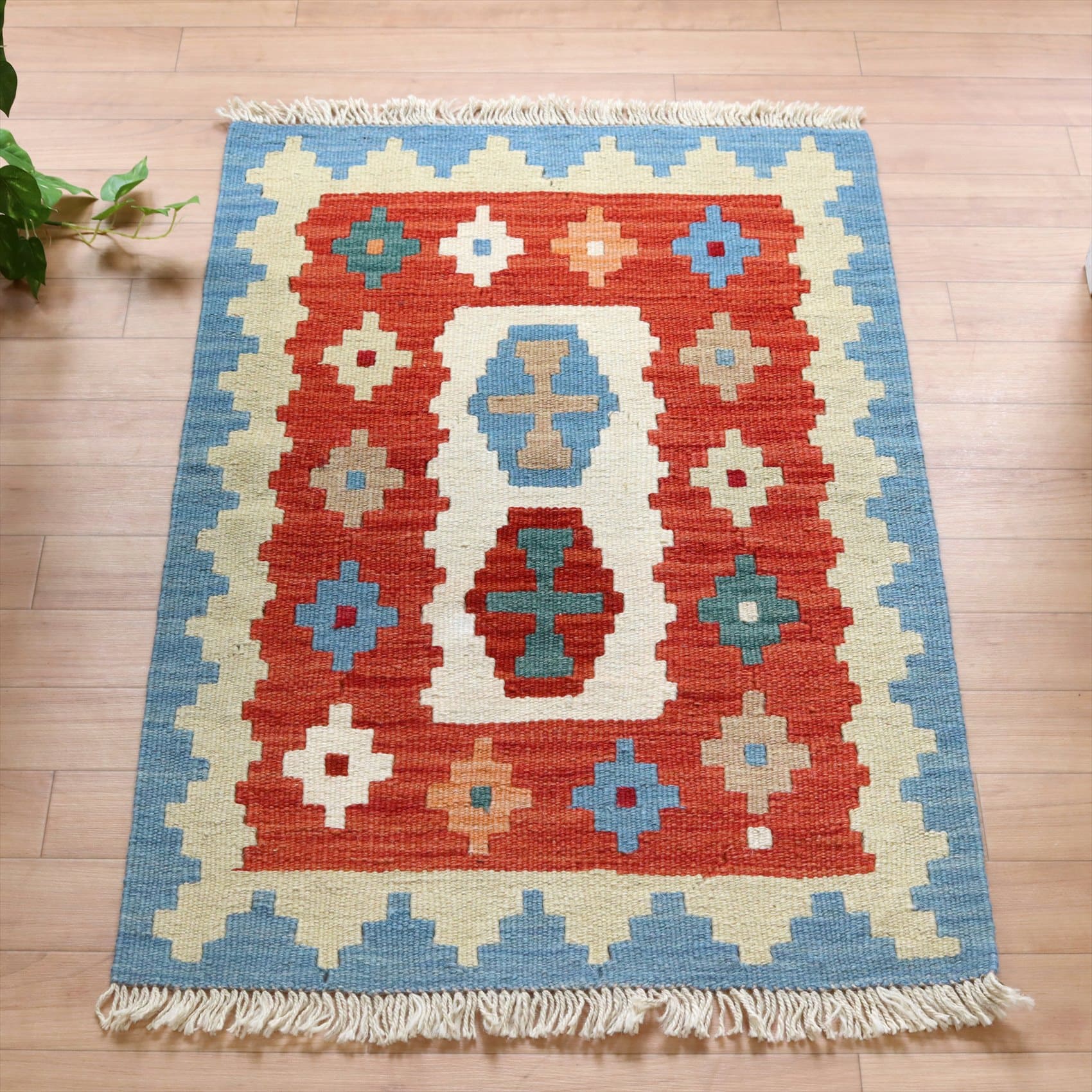 イラン手織りキリム カシュカイキリム 91×62cm カラフルな幾何学モチーフ