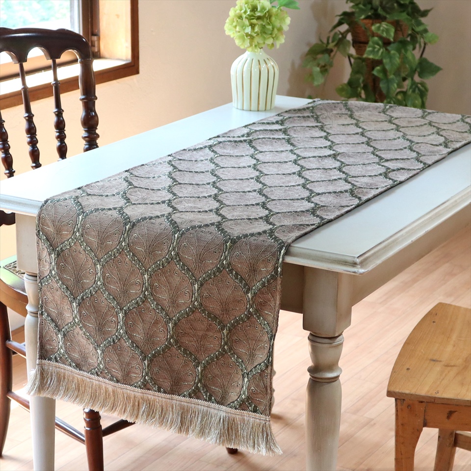 テーブルランナー・ベッドスロー 140×43cm クレスト グレー Table runner, Bed through, Turkish textile, トルコ製ファブリック