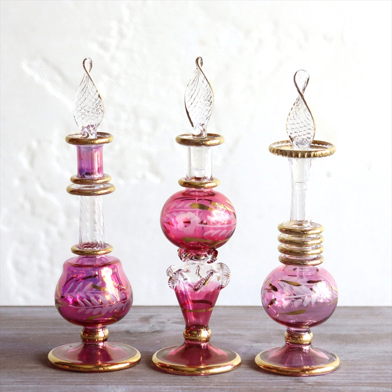 ガラス香水瓶・エジプト　3本セット　Egyptian Purfume Bottle　パープル/ピンク/ピンク