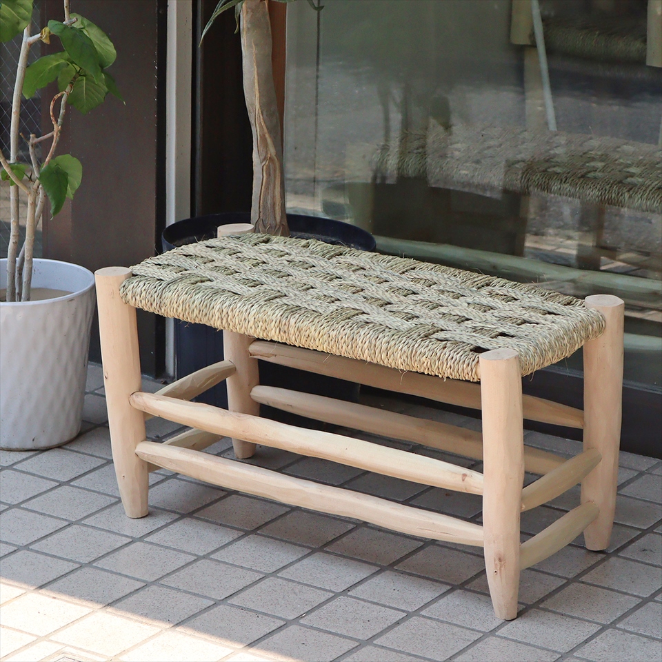 モロッコ 水草で編んだベンチ 【現品お届け】/座面31x59cm　高さ32cm moroccan straw stool