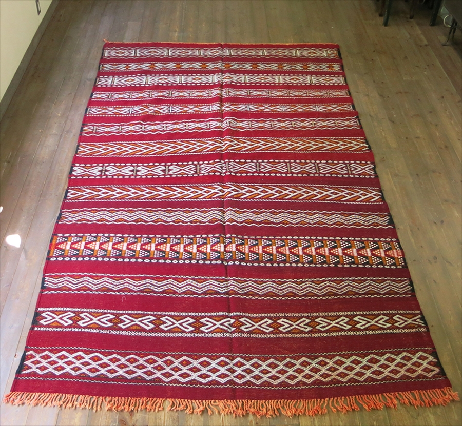 オールドキリム・モロッコベルベル族のキリム290×174cm ゼモール/レッドにジジム織りの伝統柄