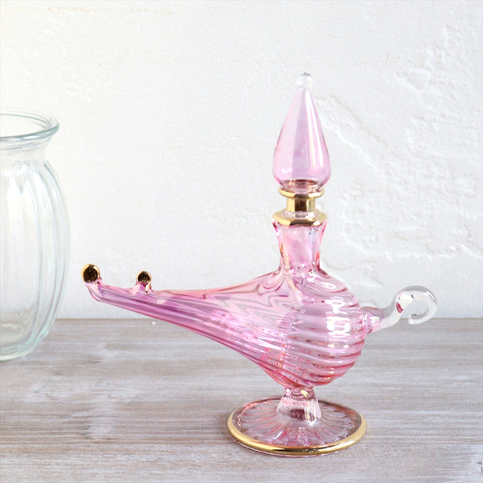 エジプトガラス香水瓶　アラジンランプ　Egyptian Perfume Bottle Aladdin Lamp　ピンク オプティック