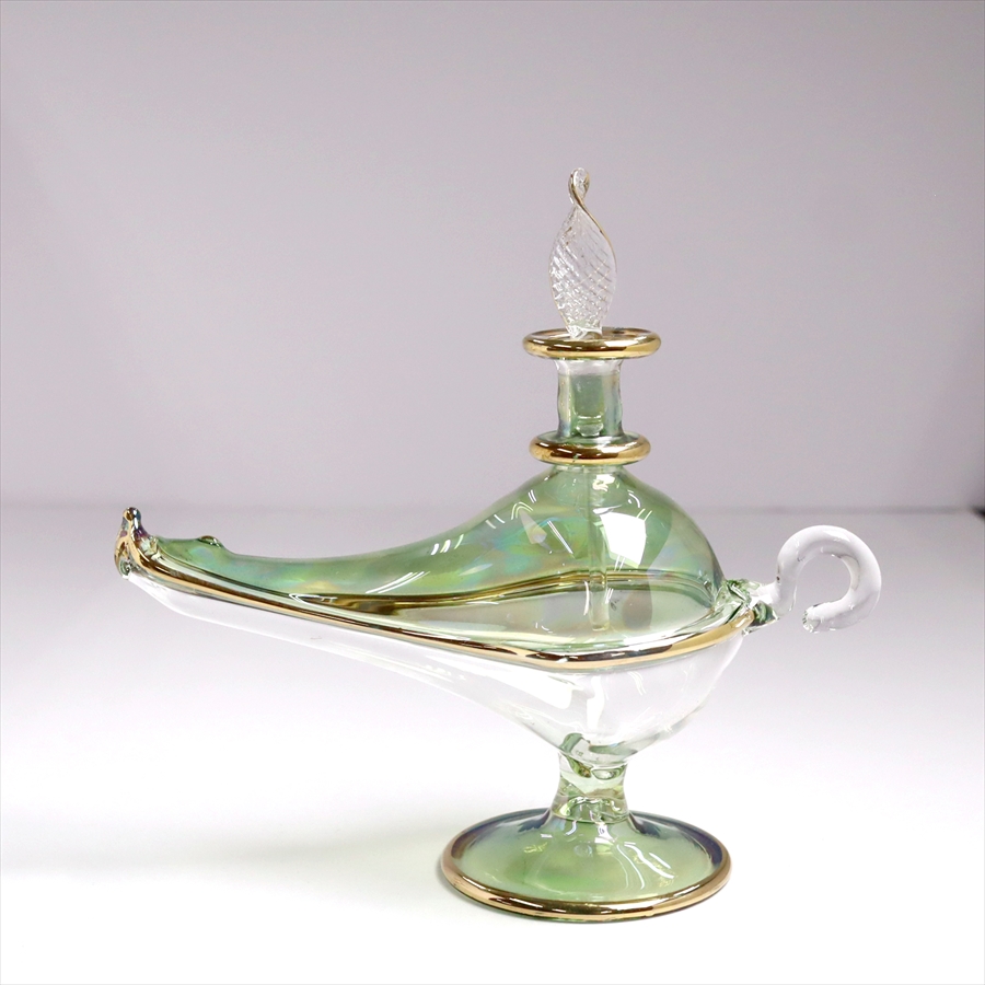 エジプトガラス香水瓶　アラジンランプ　Egyptian Perfume Bottle Aladdin Lamp　グリーン　ツートーン